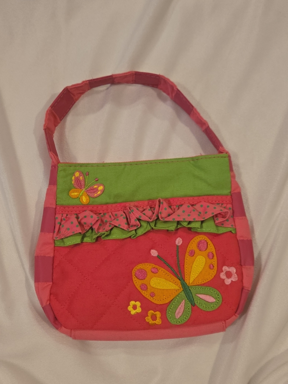 Pink and Green Butterfly Quilted Mini Shoulder Bag